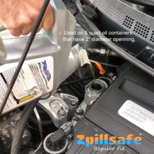 Load image into Gallery viewer, zpillsafe regular fit flexible funnel can be used on 5 quart oil containers for oil changes
