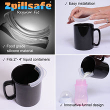 Load image into Gallery viewer, zpillsafe regular fit kitchen funnel easily installs onto 2&quot; to 4&quot; diameter liquid containers
